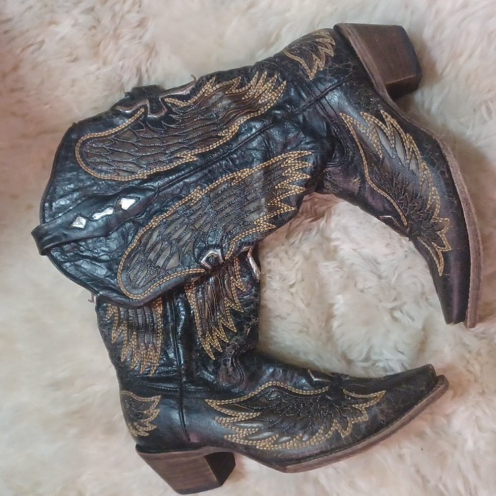 Corral Women's Boot Brown Black Size 9.5 Wing & Cross  Leather